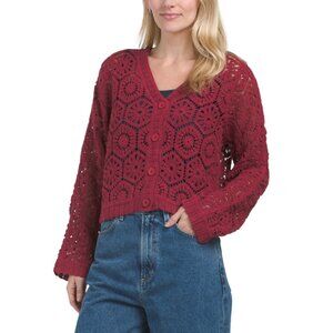 PINKY Rhubarb Geo Crochet Cardigan